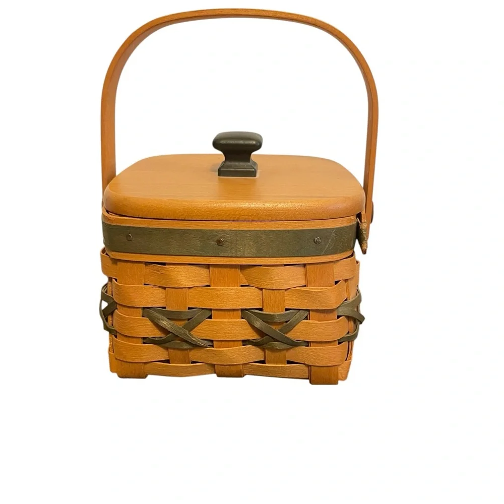 Longaberger 2000 Tree Trimming Little Star Basket with Wood Lid and Liner Green
